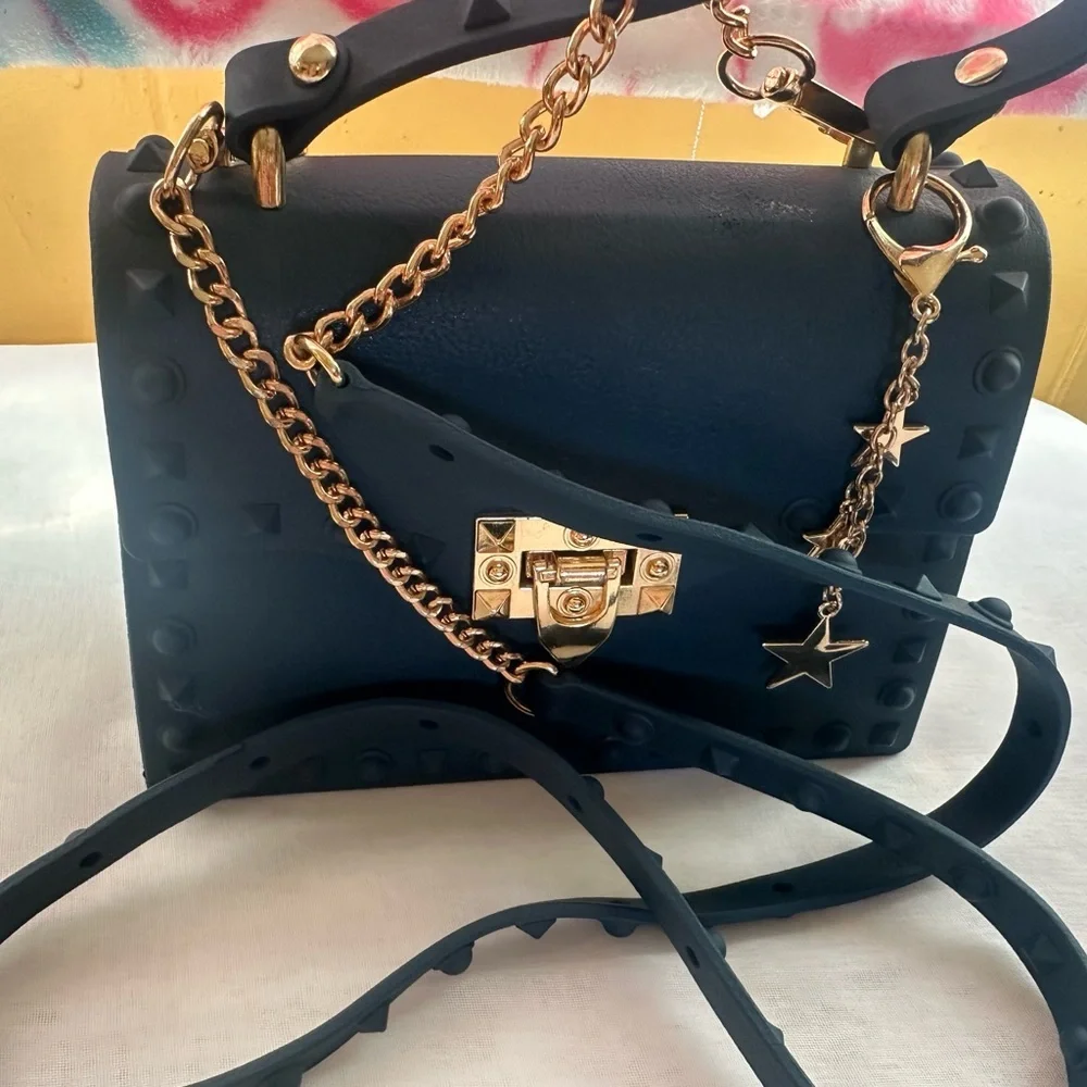 Elegant Navy Blue Studded Handbag